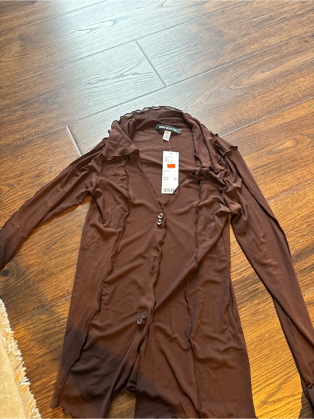 Urban Outfitters MESH Brown Long Sleeve Button Cardigan